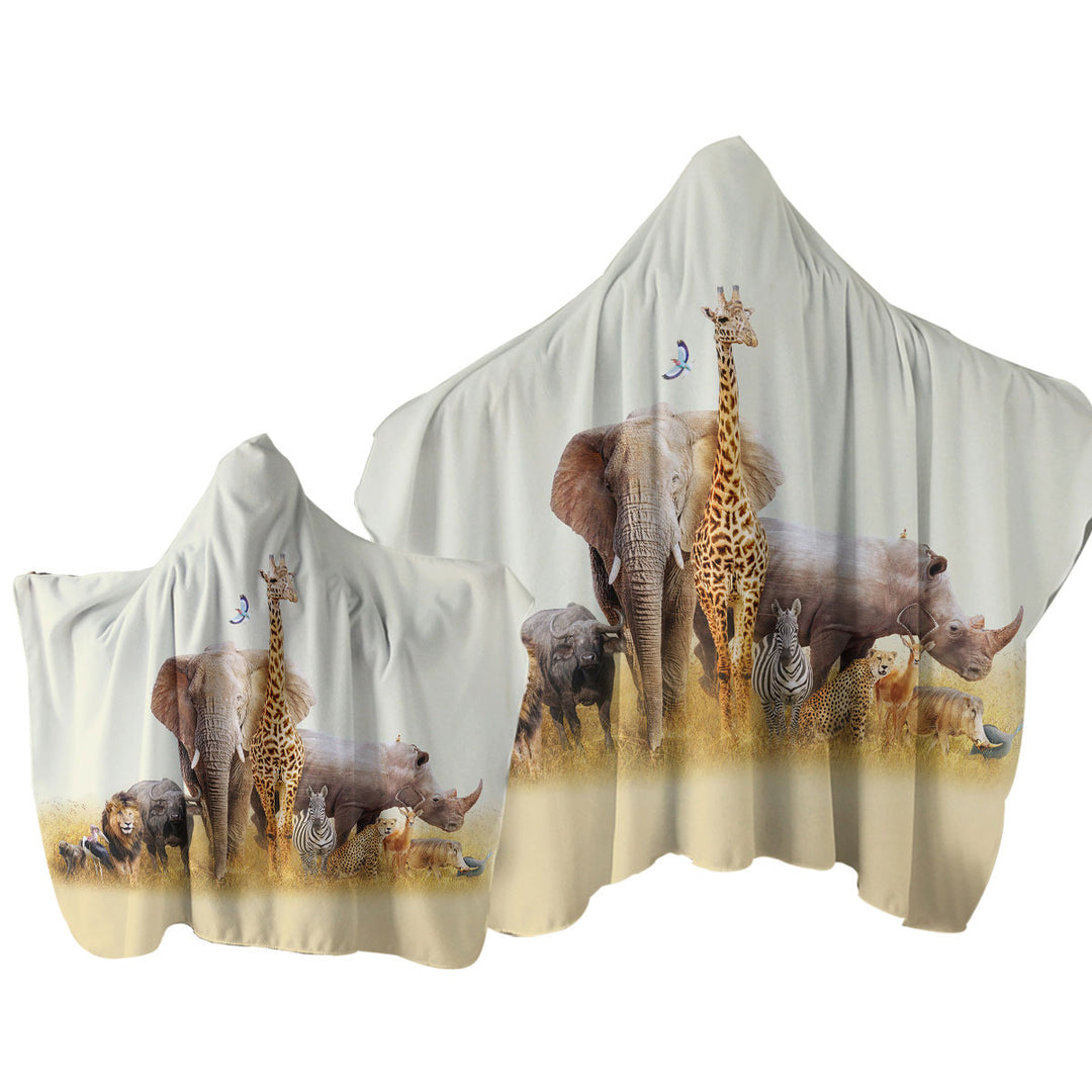 The African Wildlife Animals Hooded Beach Towel