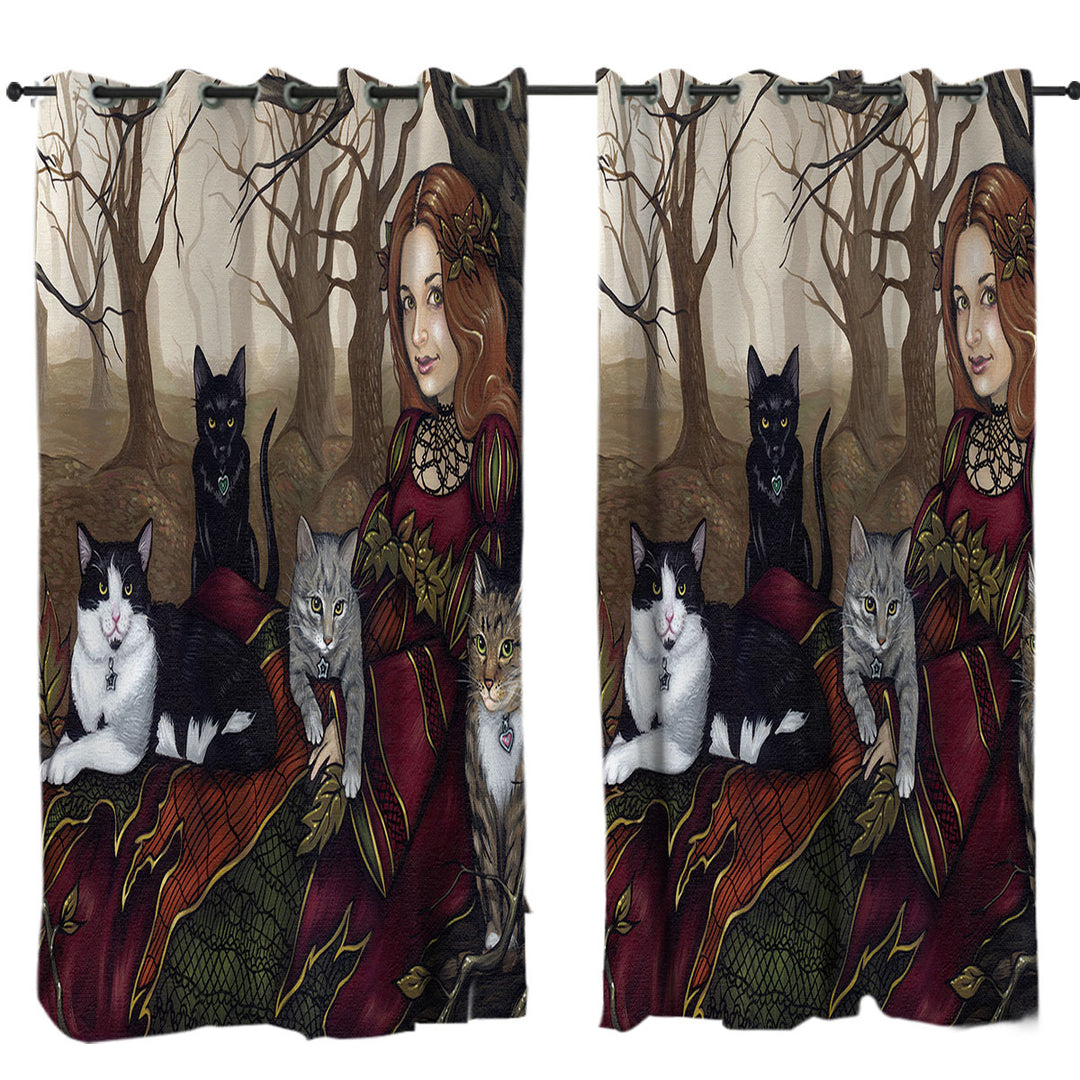 The Autumn Maiden Karen and Her Cats Curtains