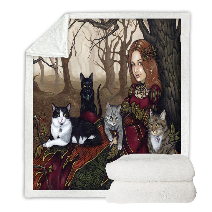 The Autumn Maiden Karen and Her Cats Fleece Blankets