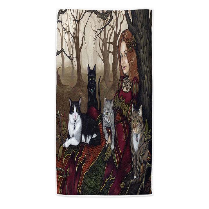 The Autumn Maiden Karen and Her Cats Microfiber Beach Towel