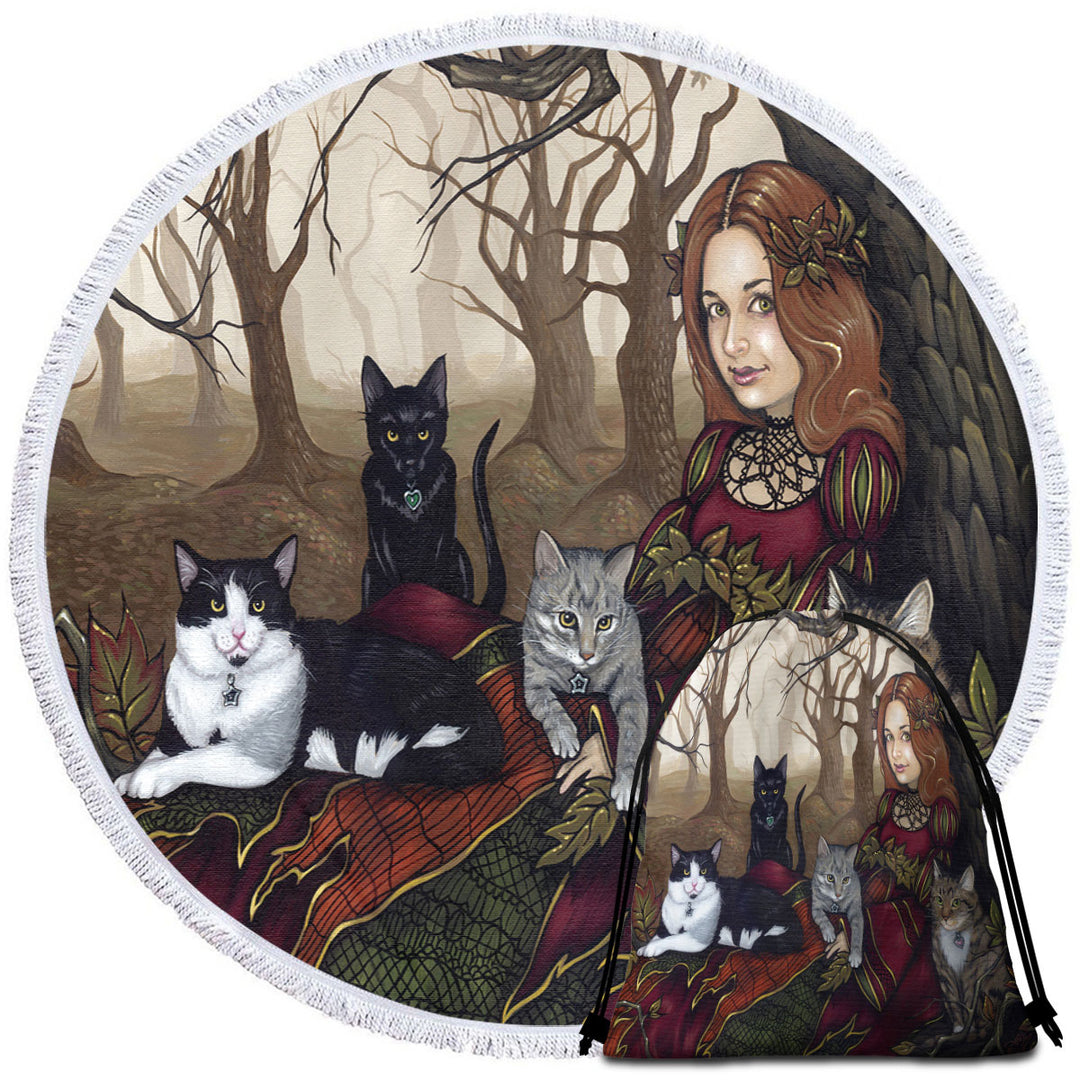 The Autumn Maiden Karen and Her Cats Microfibre Beach Towels