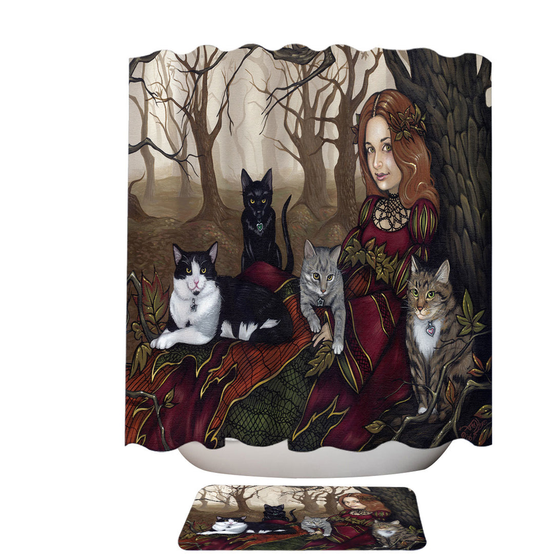 The Autumn Maiden Karen and Her Cats Shower Curtains