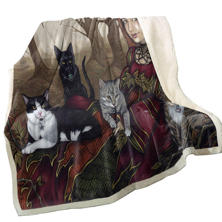 The Autumn Maiden Karen and Her Cats Sofa Blankets