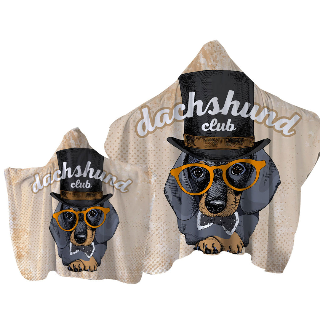 The Cool Club of Funny Elegant Dachshund Hooded Beach Towel