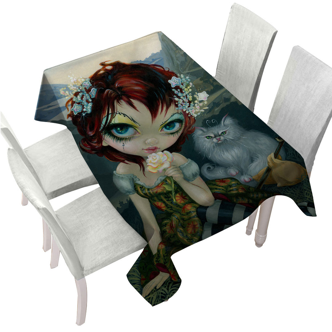 The Fool Card Beautiful Nomad and Her Cat Custom table Covers