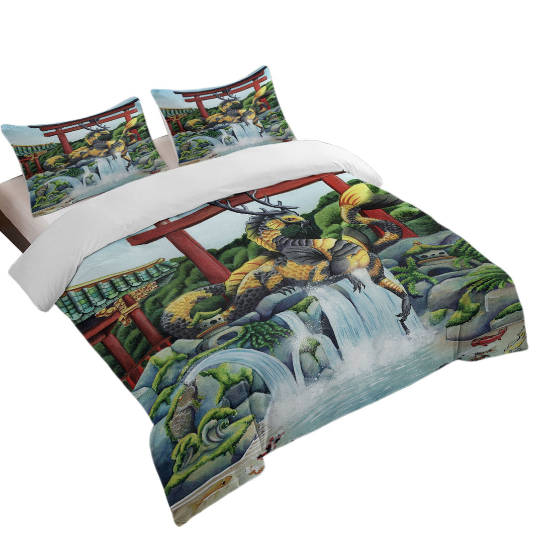 The Japanese Emperor Koi Fish and Dragon Duvet Cover