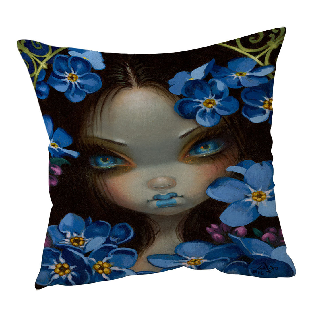 The Language of Flowers Forget Me Nots Blue Girl Cushion Cover