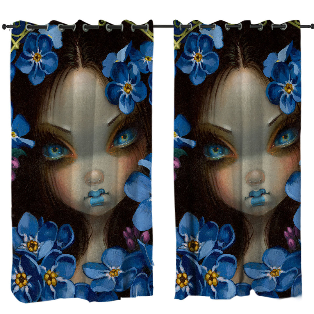 The Language of Flowers Forget Me Nots Blue Girl Drapes for Living Room