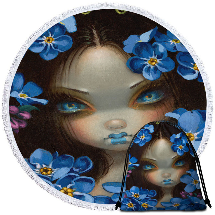 The Language of Flowers Forget Me Nots Blue Girl Unique Beach Towels