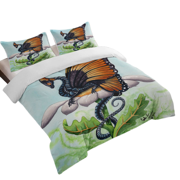 The Monarch Fantasy Art Dragon Sits on Flower Coverlets