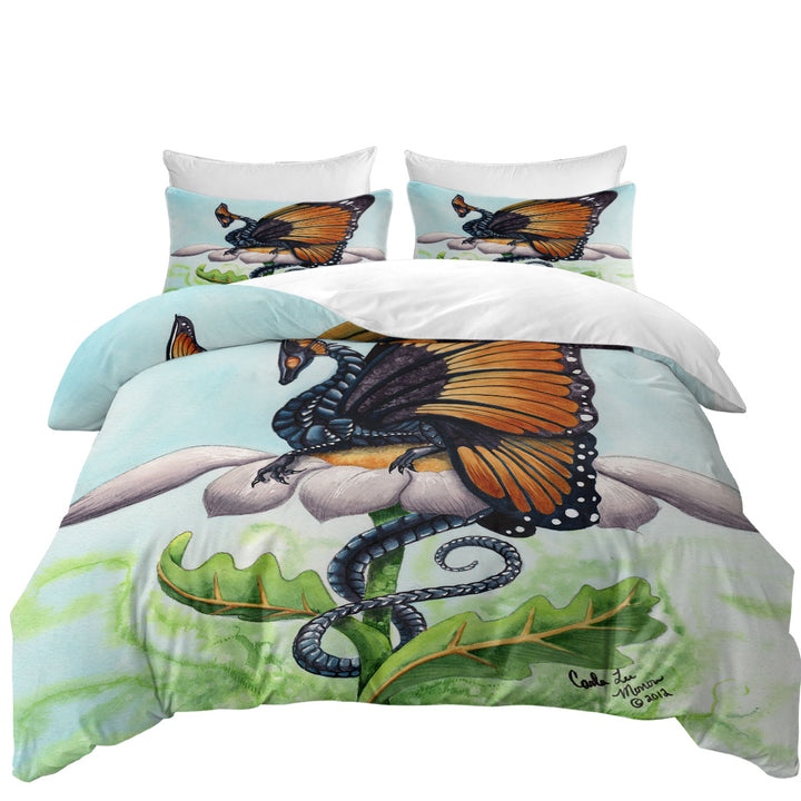 The Monarch Fantasy Art Dragon Sits on Flower Duvet Cover