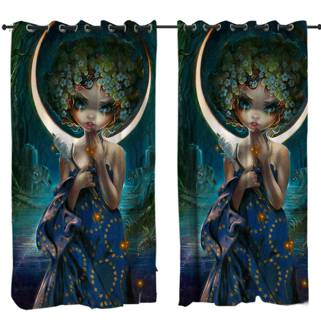 The Moon Goddess Forest Wolves and Beautiful Maiden Curtains