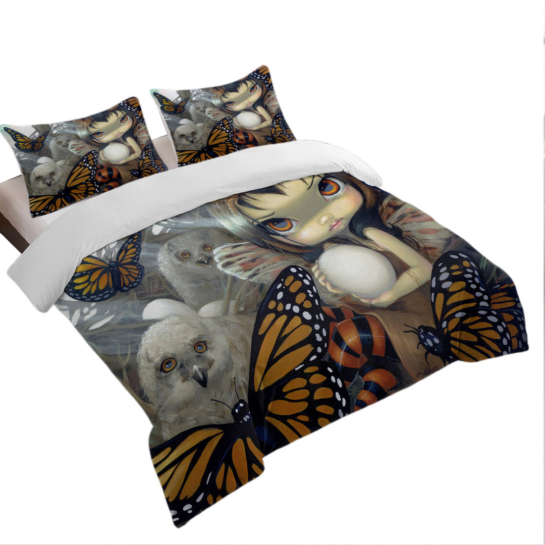 The Owl Fairy Owlyn in the Nest with Butterflies Best Duvet Covers