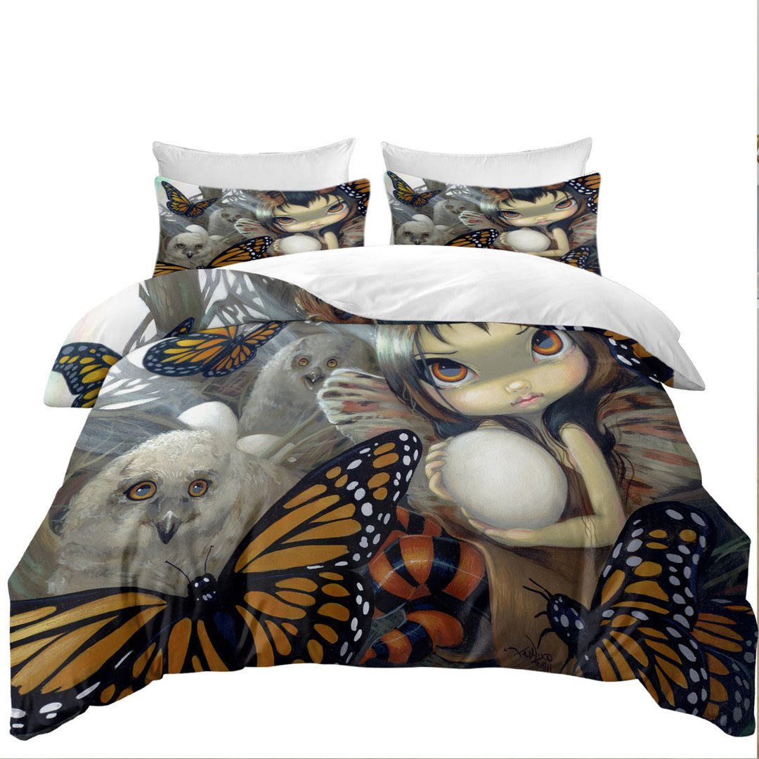 The Owl Fairy Owlyn in the Nest with Butterflies Daybed Covers Sets