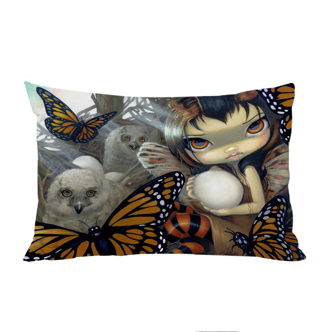 The Owl Fairy Owlyn in the Nest with Butterflies Pillowcase