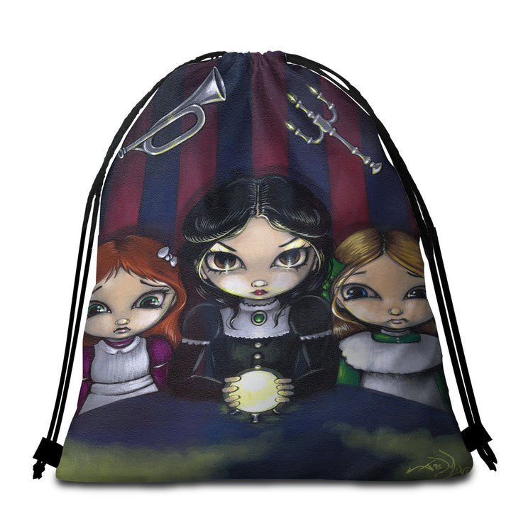 The Seance Dark Gothic Art of Three Spiritual Girls Beach Towels