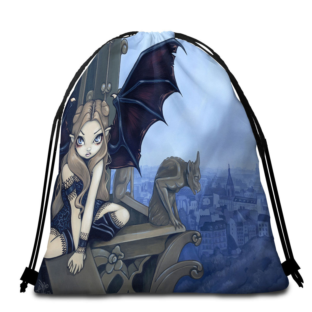 The Secret of Notre Dame Mysterious Gargoyle Beach Towel Bags