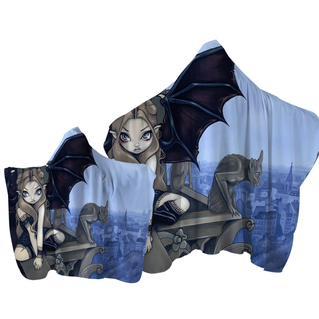 The Secret of Notre Dame Mysterious Gargoyle Fairy Hooded Beach Towel