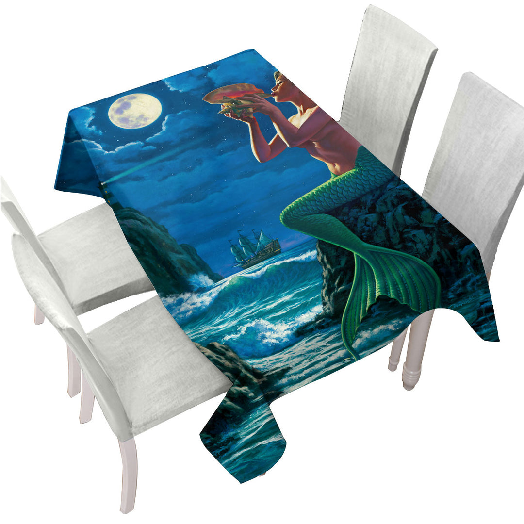 The Sounds of Night Coastal Mermaid Tablecloths