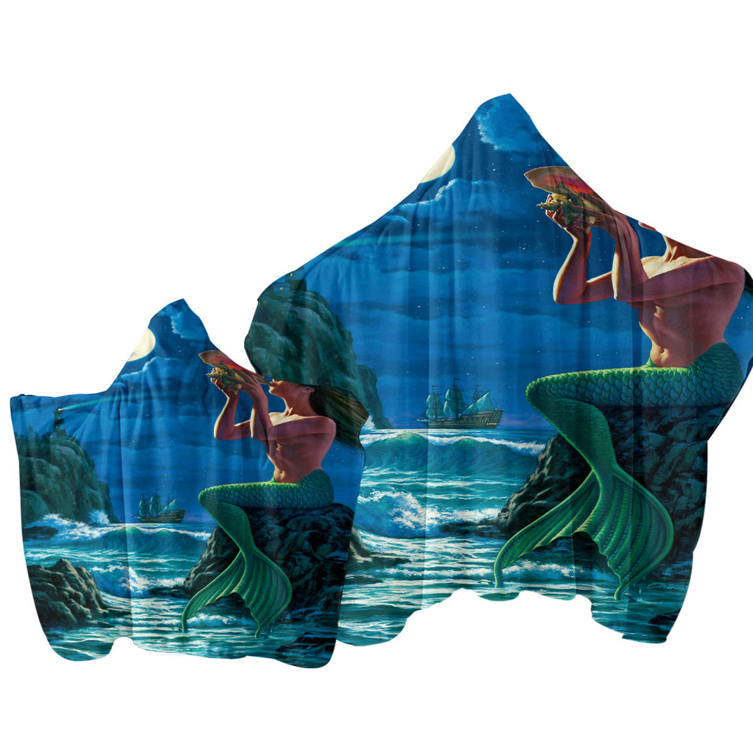 The Sounds of Night Coastal Mermaid Towel with Hood