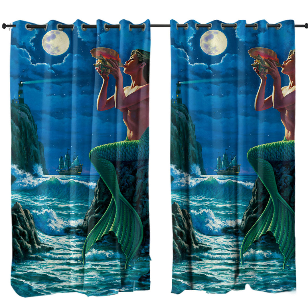 The Sounds of Night Coastal Mermaid Window Curtains