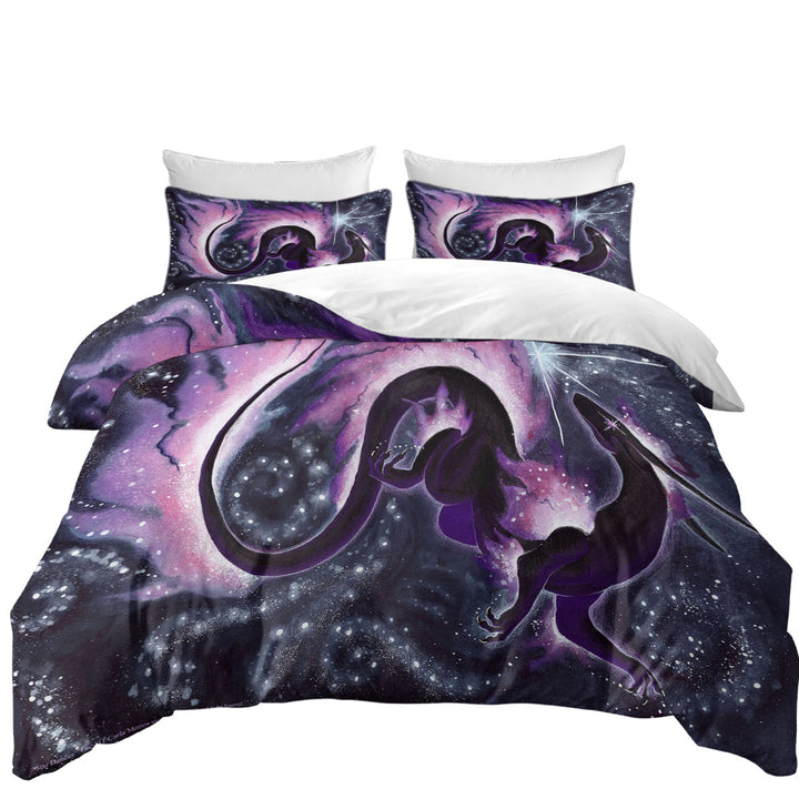 The Star Dancer Fantasy Art Purple Galaxy and Dragon Coverlet