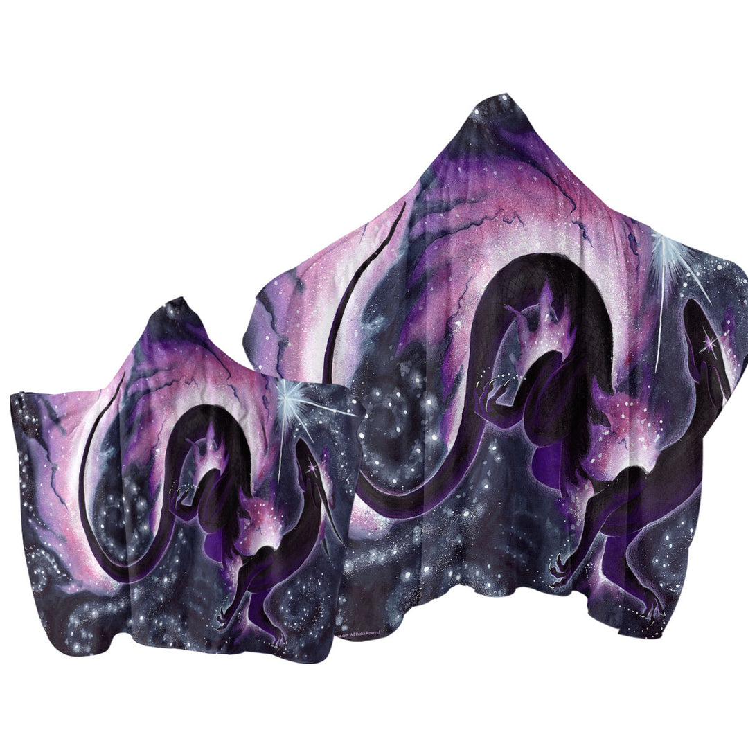 The Star Dancer Fantasy Art Purple Galaxy and Dragon Towel with Hood