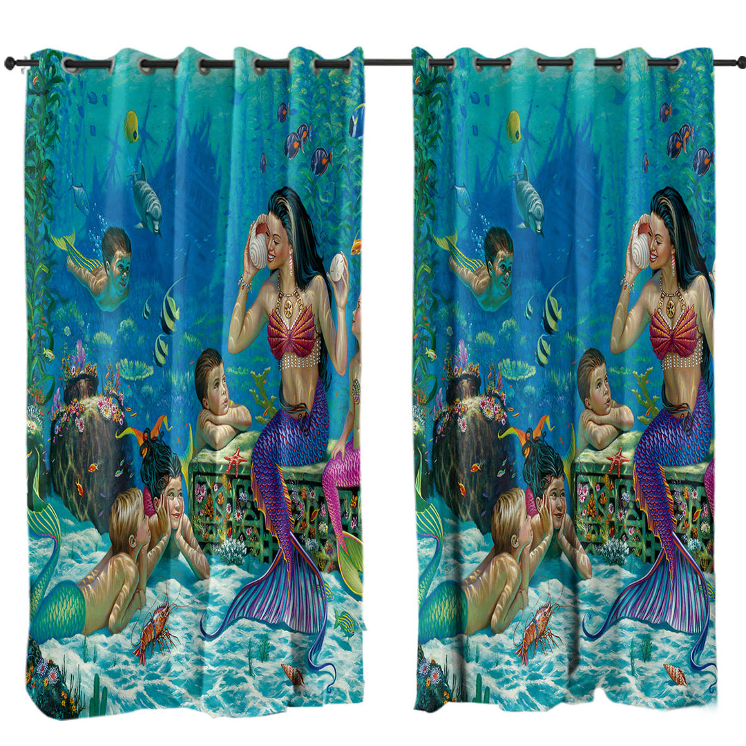 The Story Teller Mermaids Underwater World Drapes for Living Room