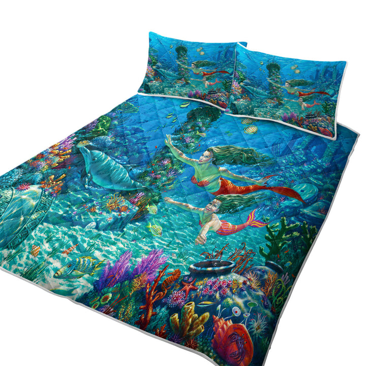 The Swimming Lesson Mermaids Underwater World Coverlet