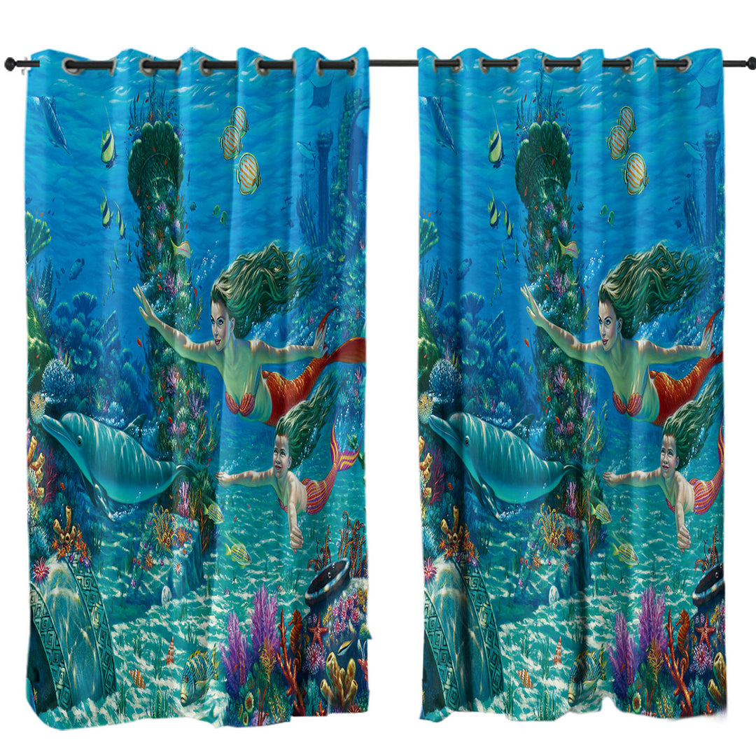 The Swimming Lesson Mermaids Underwater World Curtains