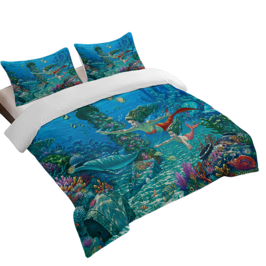 The Swimming Lesson Mermaids Underwater World Duvet Cover