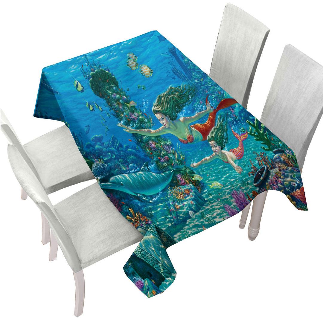 The Swimming Lesson Mermaids Underwater World Tablecloths