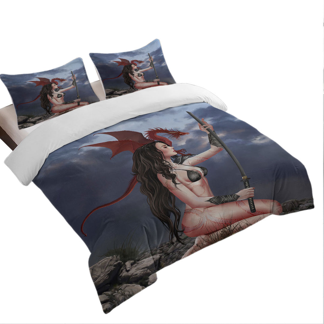 The Sword Sexy Fantasy Art Dragon Girl Bed Covers