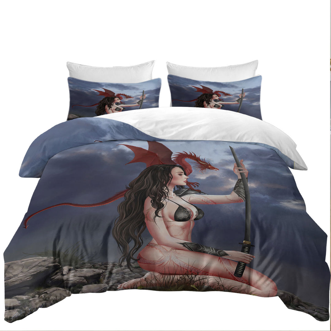 The Sword Sexy Fantasy Art Dragon Girl Duvet Cover