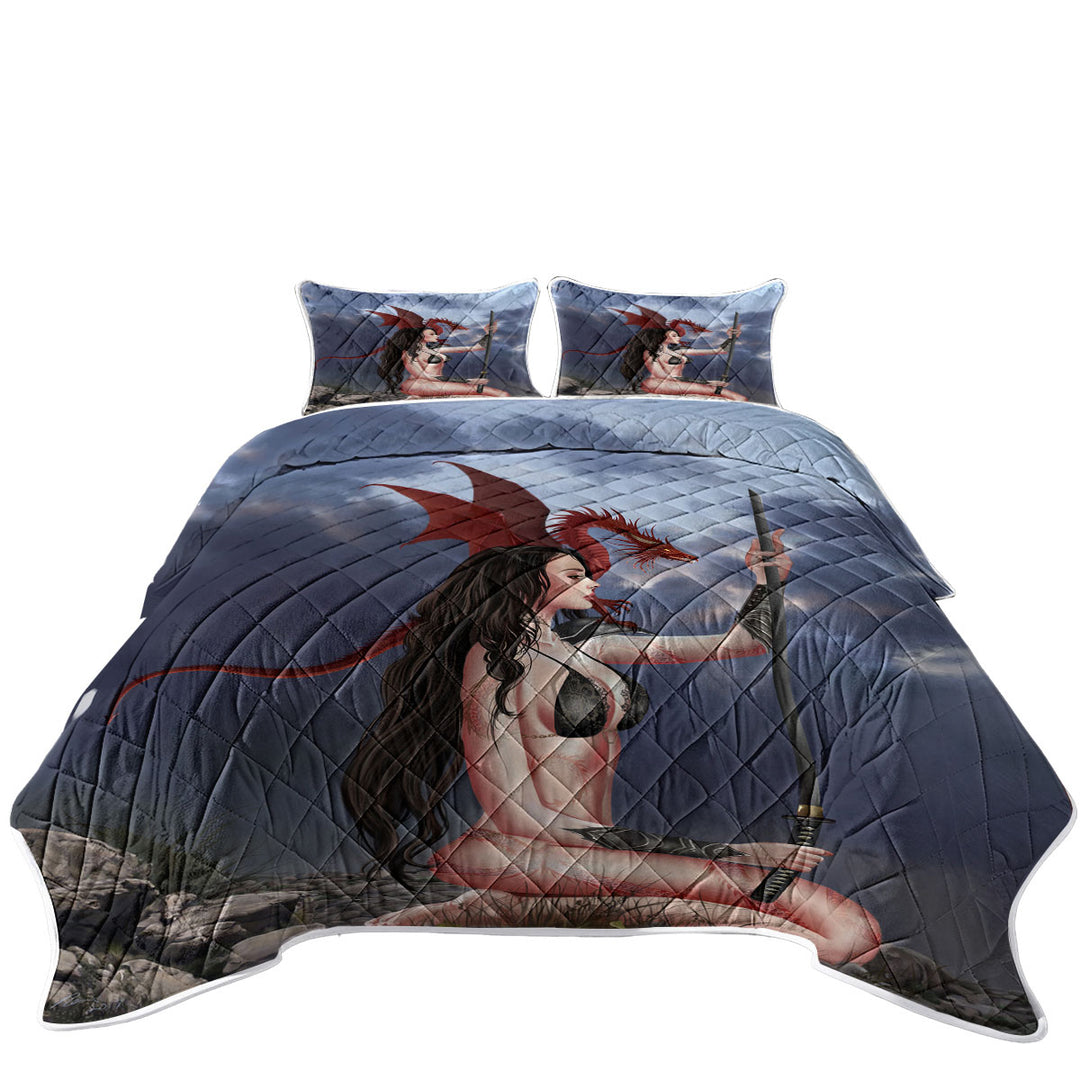 The Sword Sexy Fantasy Art Dragon Girl Quilts