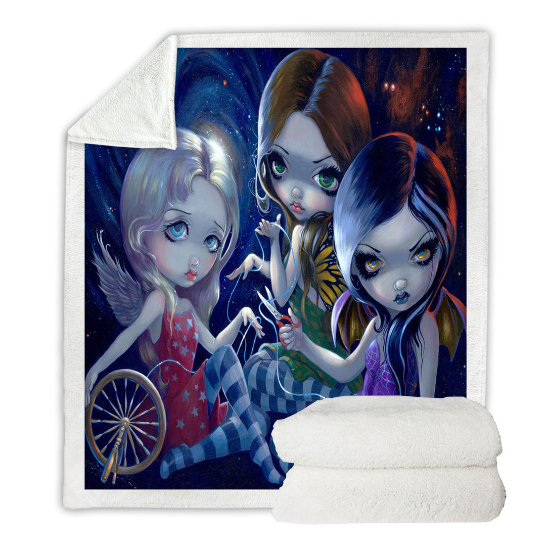 The Three Fates the Moirai Greek Mythology Angels Throw Blanket