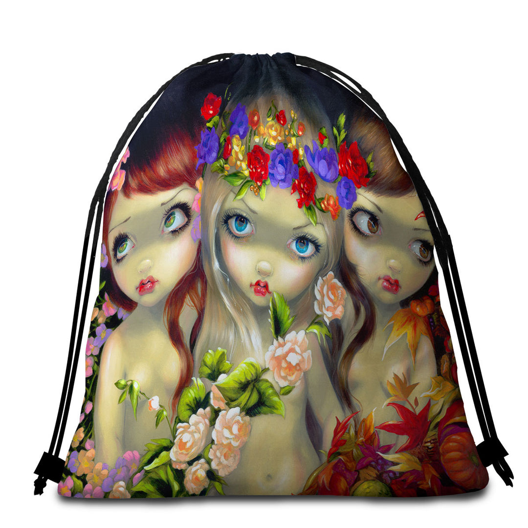 The Three Graces Beautiful Nymph Girls Beach Towels and Bags Set