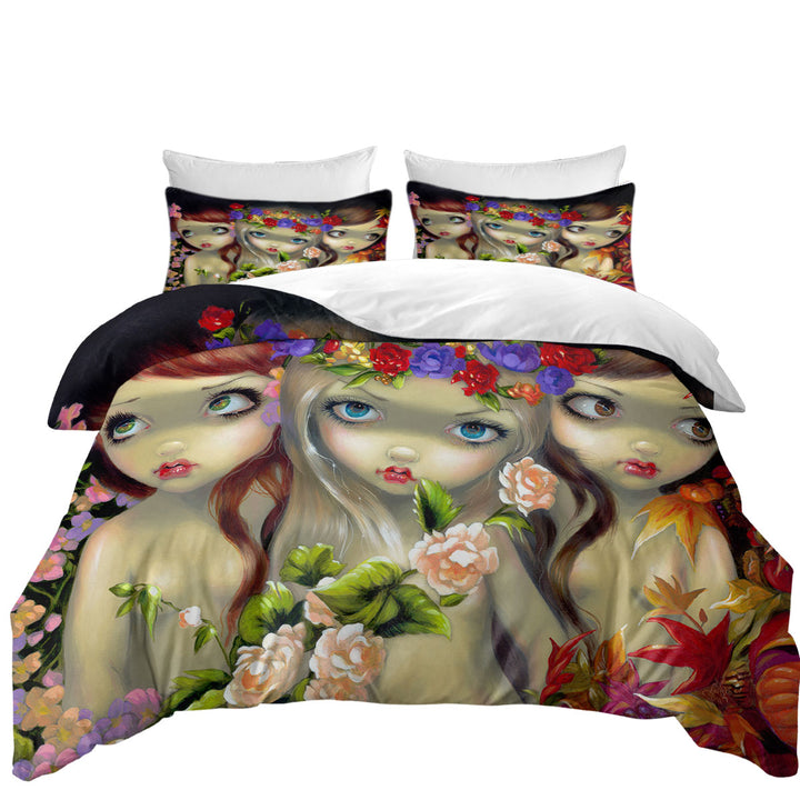 The Three Graces Beautiful Nymph Girls and Flowers Duvet Cover sale