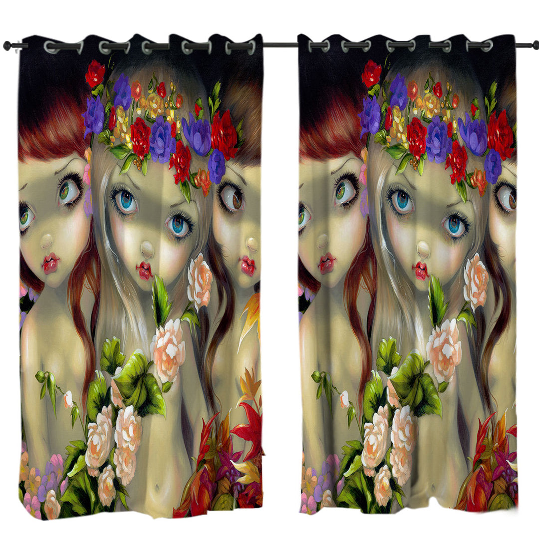 The Three Graces Beautiful Nymph Girls and Flowers Eyelet Curtains