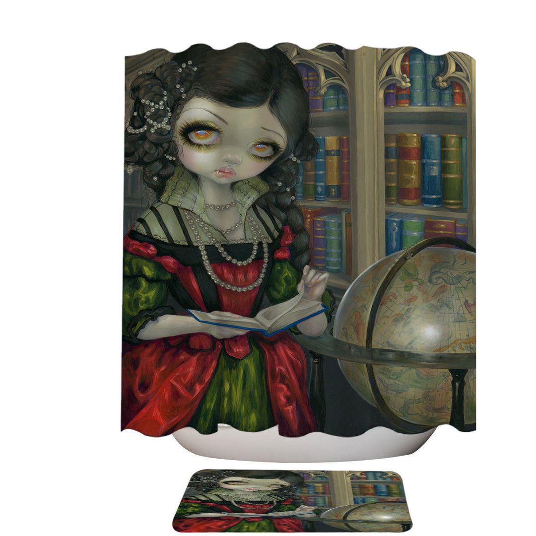 The Vampires Fabric Shower Curtains Dark Library I Vampiri La Libreria