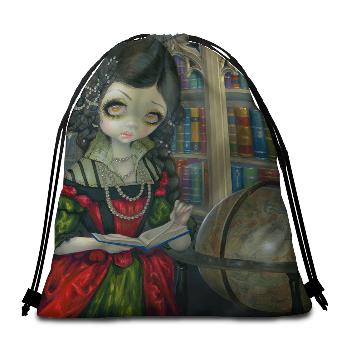 The Vampires Packable Beach Towel Dark Library I Vampiri La Libreria