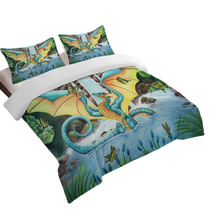 The Woodland Summer Fountain Butterflies and Dragon Twin Duvet Covers