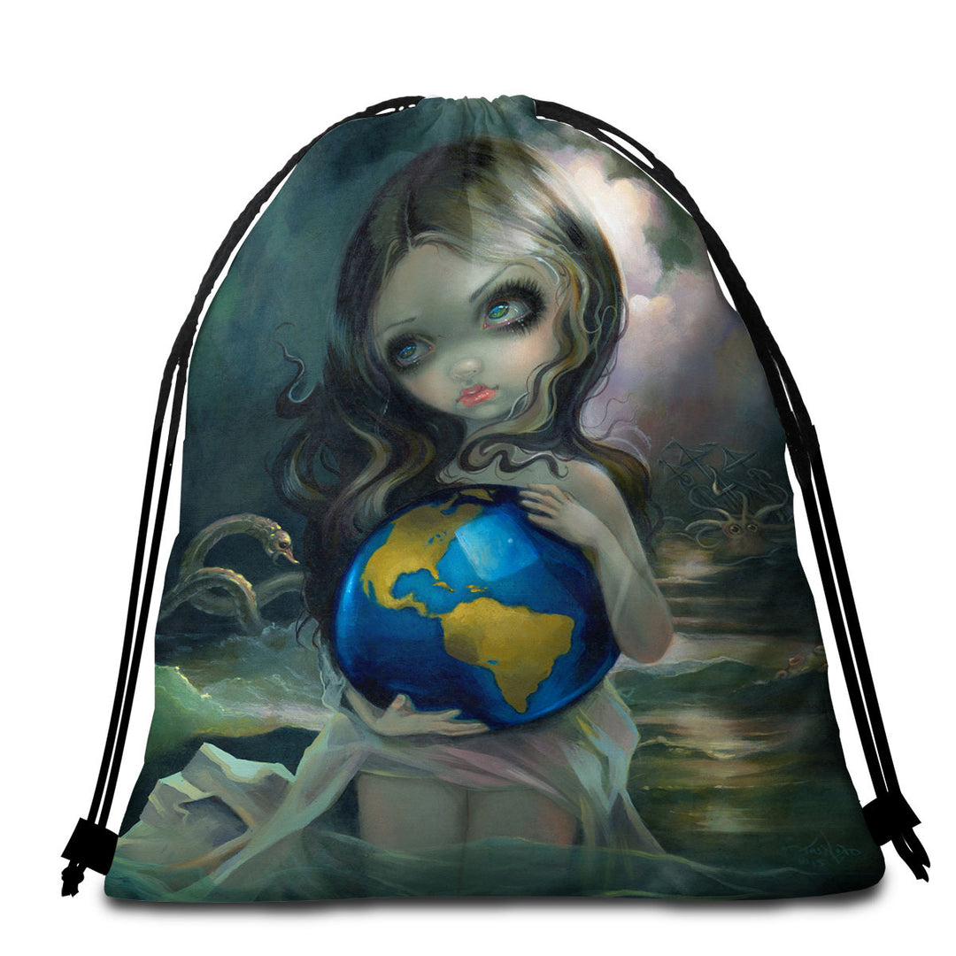 The World Beautiful Maiden in the Sea with Monsters Microfiber Beach Towel