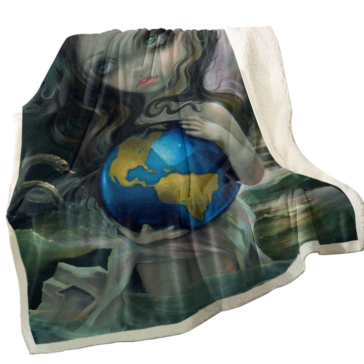 The World Beautiful Maiden in the Sea with Monsters Throw Blanket