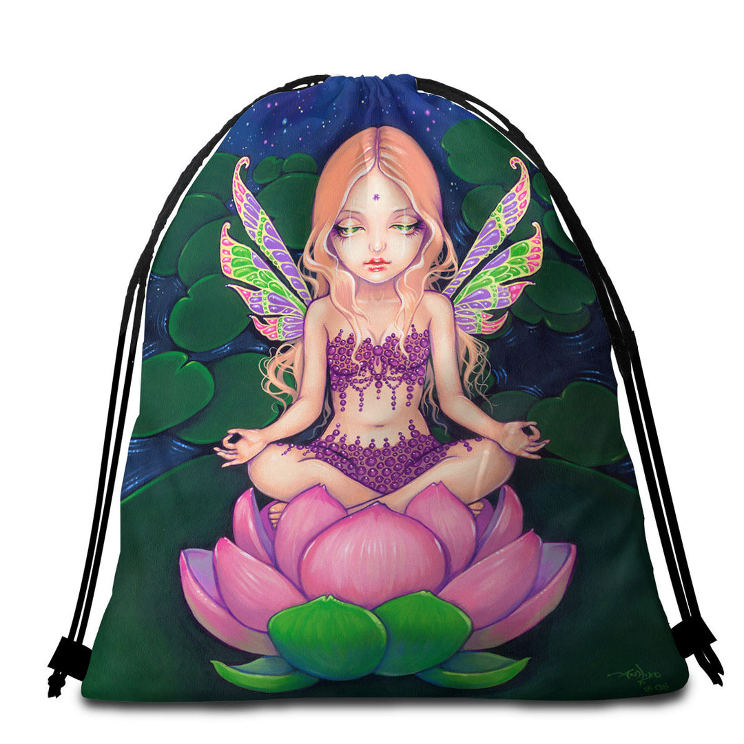 The Yoga Beach Bags and Towels Lotus Fairy Lily Pads Pond