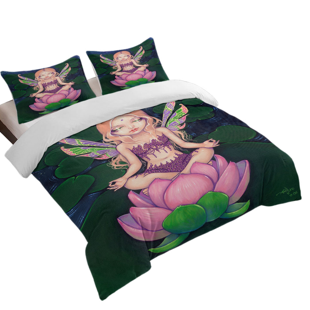 The Yoga Lotus Fairy Lily Pads Pond California King Duvet Cover