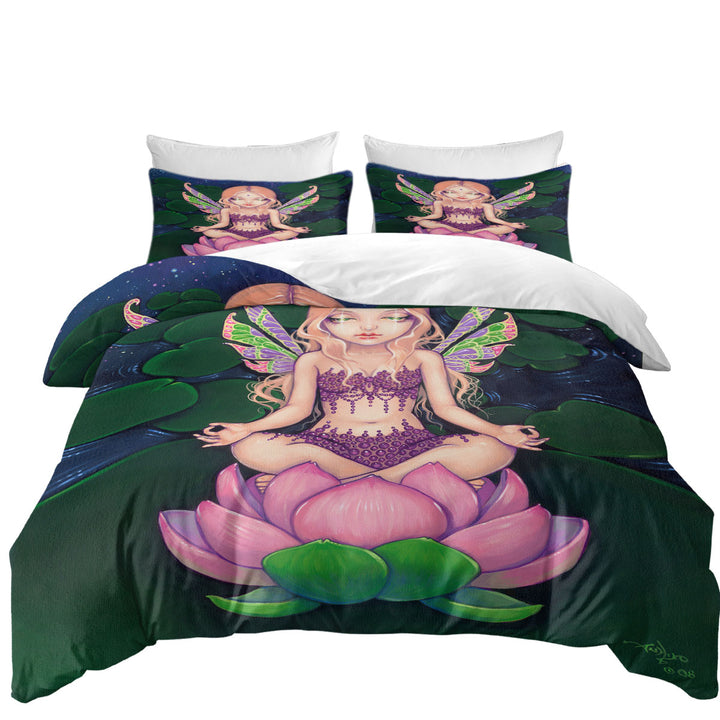 The Yoga Lotus Fairy Lily Pads Pond Comforter Cover