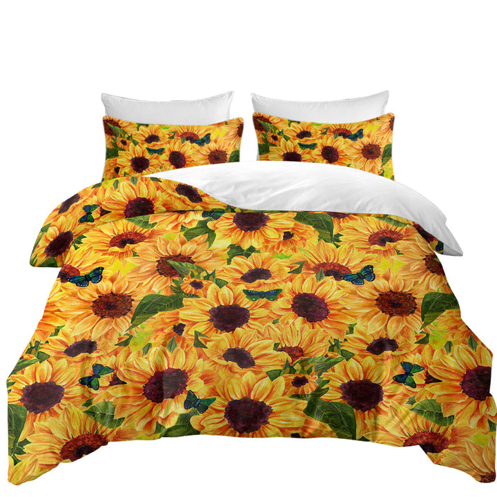 Thick Sunflowers and Butterflies Twin Duvet Covers