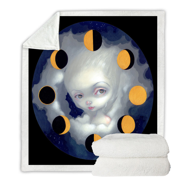 Throw Blanket of the Night Sky Moon Phases Girl