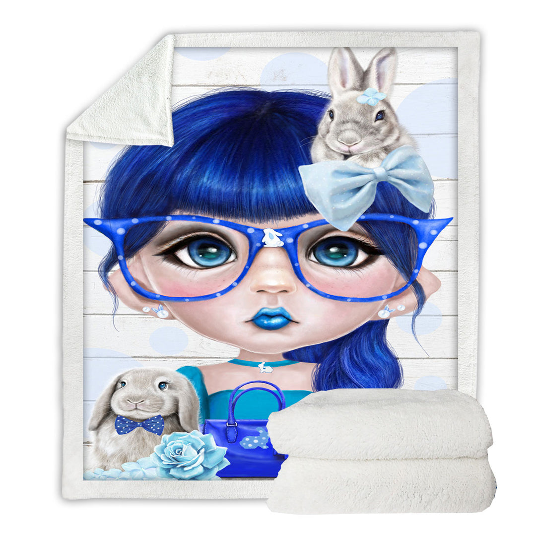 Throw Blanket with Bunny loving Bethany Blue Girl